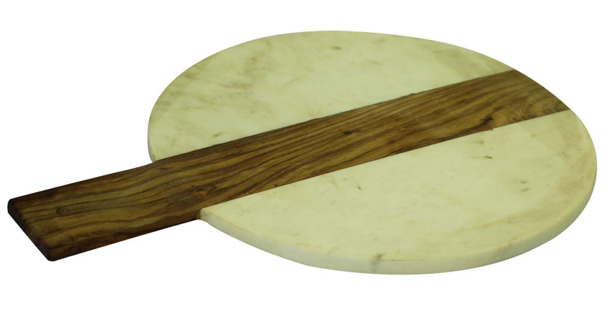 Bulk Wholesale Round Shaped Cutting/Chopping Board in White Marble & Wood - 14.5 Inch Handmade Kitchen Accessories/Essentials/Tools - Home Decor