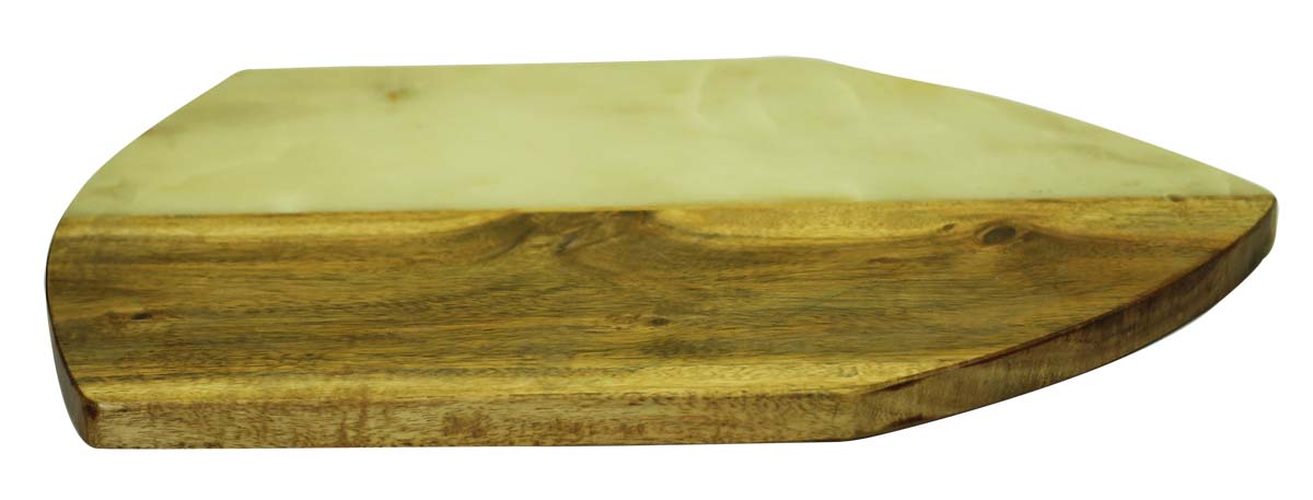 Bulk Wholesale Pentagon-Shaped Cutting/Chopping Board in White Marble & Wood 14.5” Handmade - Kitchen Accessories/Essentials/Tools - Home Decor
