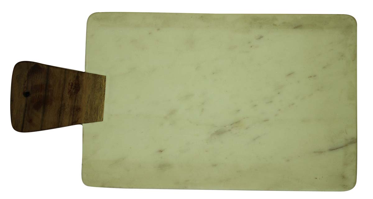 Bulk Wholesale Cutting/Chopping Board 15.5” Rectangle-Shaped Handmade in White Marble with a Wooden Handle - Kitchen Accessories/Essentials/Tools - Home Decor