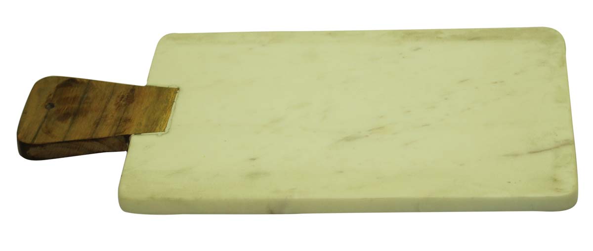 Bulk Wholesale Cutting/Chopping Board 15.5” Rectangle-Shaped Handmade in White Marble with a Wooden Handle - Kitchen Accessories/Essentials/Tools - Home Decor