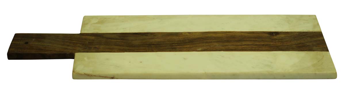 Bulk Wholesale Cutting/Chopping Board 18.7” Rectangle-Shaped Handmade in White Marble & Wood - Kitchen Accessories/Essentials/Tools - Home Decor