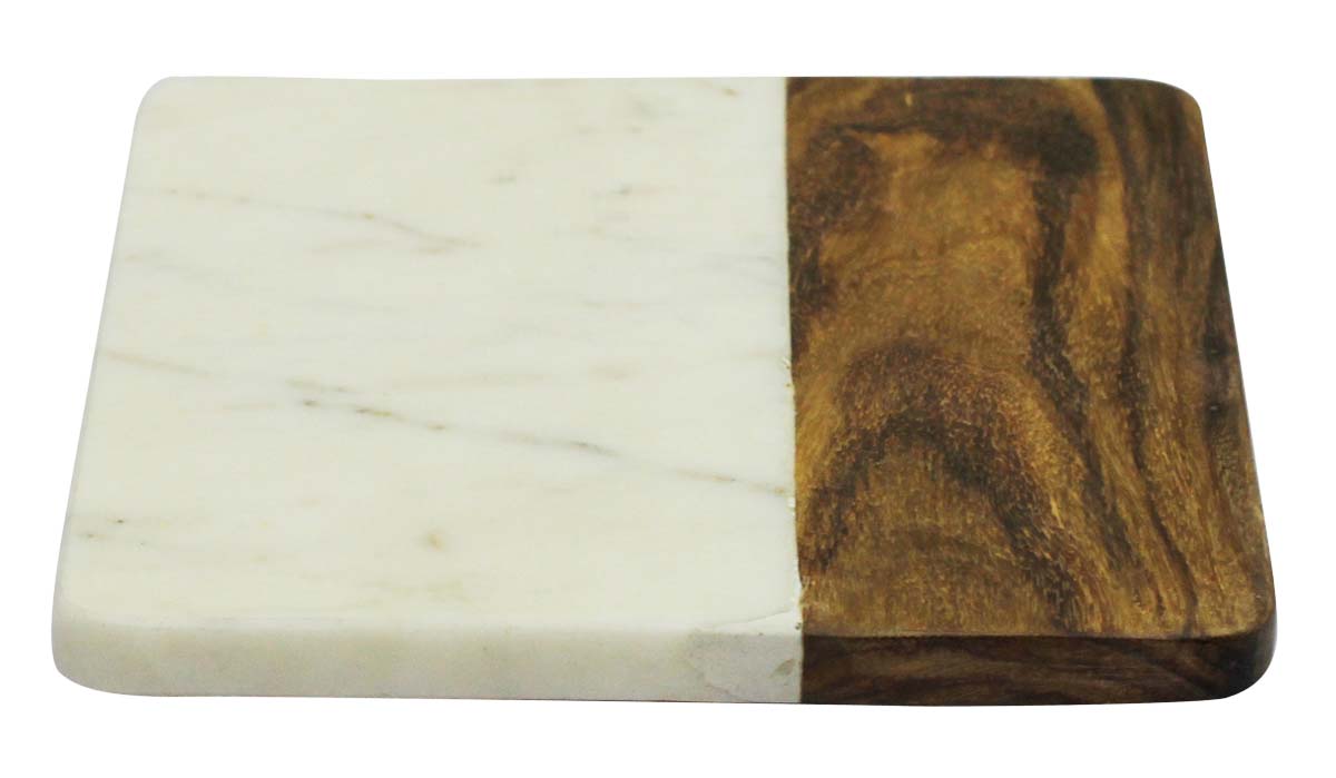 Bulk Wholesale Chopping/Cutting Board 8” Handmade in Square-Shaped White Marble & Wood - Kitchen Accessories/Essentials/Tools - Home Decor