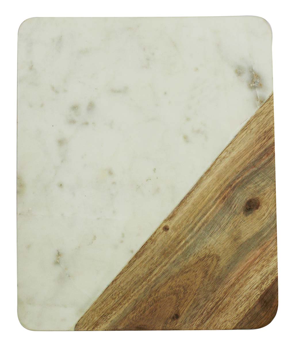 Bulk Wholesale Chopping/Cutting Board in Wood & White Marble 11.6” Handmade in Rectangle Shaped - Kitchen Accessories/Essentials/Tools - Home Decor