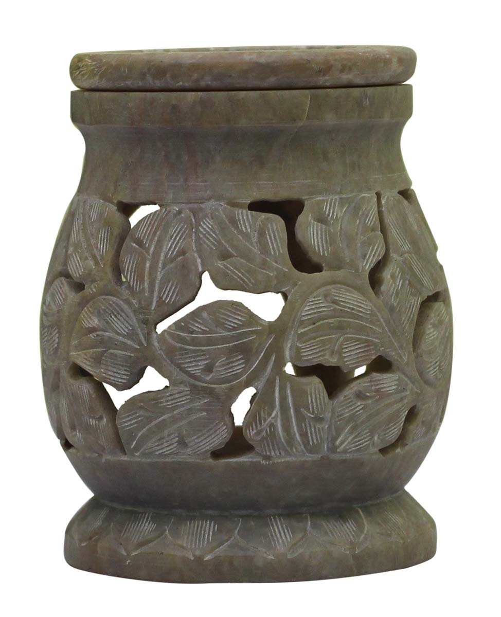 Wholesale Soapstone Essential Oil Diffuser - Bulk Buy Soapstone Aromatherapy Wax Melt/Tart Warmer Designed with Leafy Patterns & Cut-Outs - Essential Fragrance Accessories