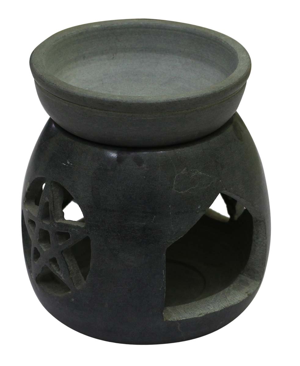 Wholesale Black Paleva Stone Essential Oil Diffuser - Bulk Buy Stone Gray-Black Aromatherapy Wax Melt/Tart Warmer with Star Motif - Essential Fragrance Accessories