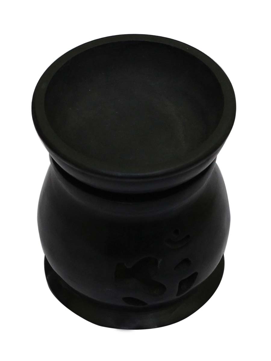 Bulk Source 4.2” Soapstone Essential Oil Diffuser - Wholesale Handcrafted Stone Aromatherapy Wax Melt/Tart Warmer with Abstract Cut-Out Pattern - Essential Fragrance Accessories from India