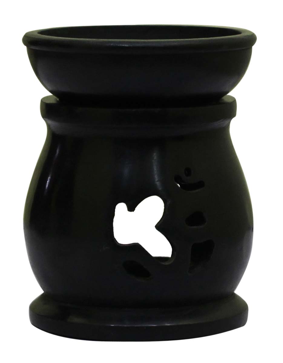 Bulk Source 4.2” Soapstone Essential Oil Diffuser - Wholesale Handcrafted Stone Aromatherapy Wax Melt/Tart Warmer with Abstract Cut-Out Pattern - Essential Fragrance Accessories from India