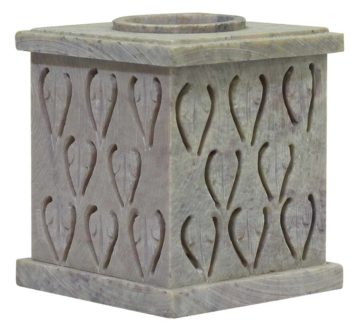 Wholesale 4” Square-Shaped Soapstone Essential Oil Diffuser - Bulk Buy Black Aromatherapy Fragrance Vaporizer/Wax Melt/Tart Warmer with Abstract Patterns - Fragrance Accessories/Aromatherapy Essentials from India