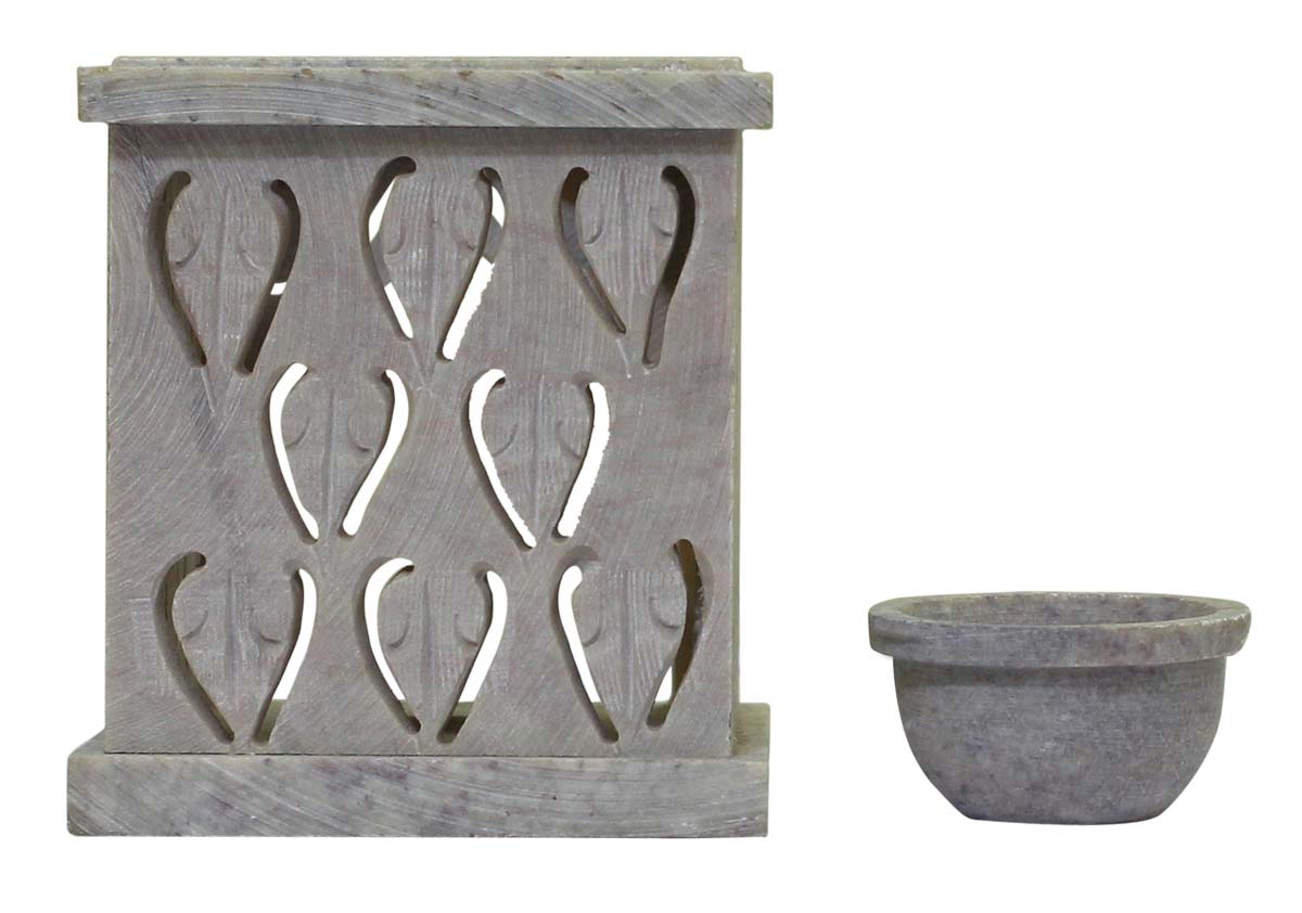 Wholesale 4” Square-Shaped Soapstone Essential Oil Diffuser - Bulk Buy Black Aromatherapy Fragrance Vaporizer/Wax Melt/Tart Warmer with Abstract Patterns - Fragrance Accessories/Aromatherapy Essentials from India