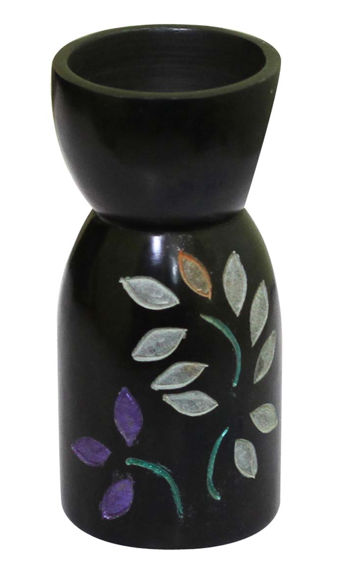 Bottle-Shaped Soapstone Essential Oil Diffuser Wholesale - Bulk Buy 5.2” Hand Carved Soapstone Black Color Aromatherapy Wax Melt Warmer with Pietra Dura Art - Essential Fragrance Accessories