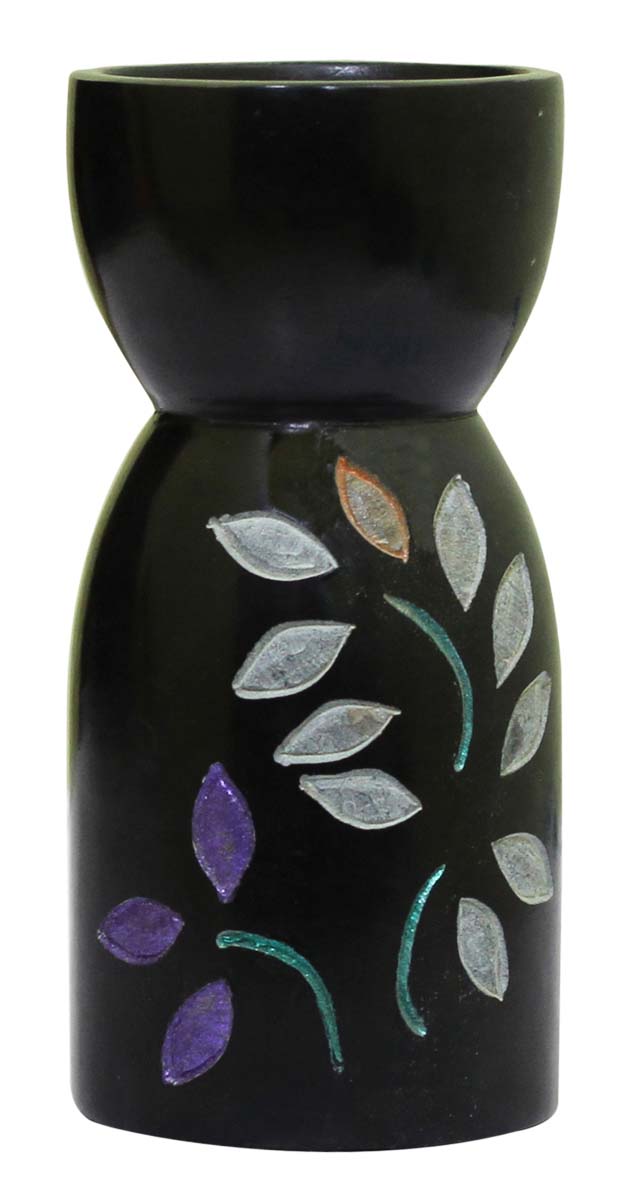 Bottle-Shaped Soapstone Essential Oil Diffuser Wholesale - Bulk Buy 5.2” Hand Carved Soapstone Black Color Aromatherapy Wax Melt Warmer with Pietra Dura Art - Essential Fragrance Accessories