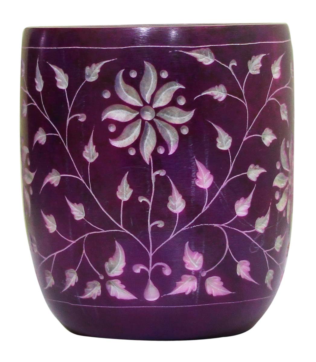 Wholesale Soapstone Essential Oil Diffuser - Bulk Buy 4” Handmade Soapstone Purple Color Aromatherapy Wax Melt Warmer Decorated with Floral Patterns in Pietra Dura Art - Essential Fragrance Accessories