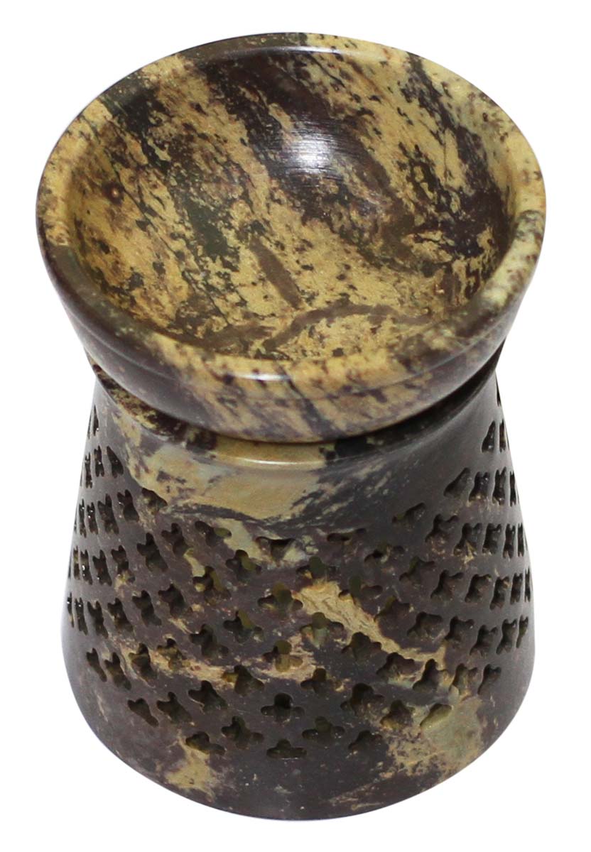 Wholesale Soapstone Essential Oil Diffuser - Bulk Buy 4.4” Handmade Soapstone Brown Color Aromatherapy Wax Melt Warmer Decorated with Star Shaped Cut-Outs - Essential Fragrance Accessories