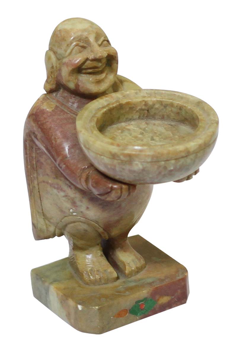 Bulk Wholesale 4.4" Laughing Buddha Tealight Candle Holder / Votive Candle Stand in Shades of Pink & Brown – Hand-Carved in Soapstone – Interior Decorating Items – Home Décor 