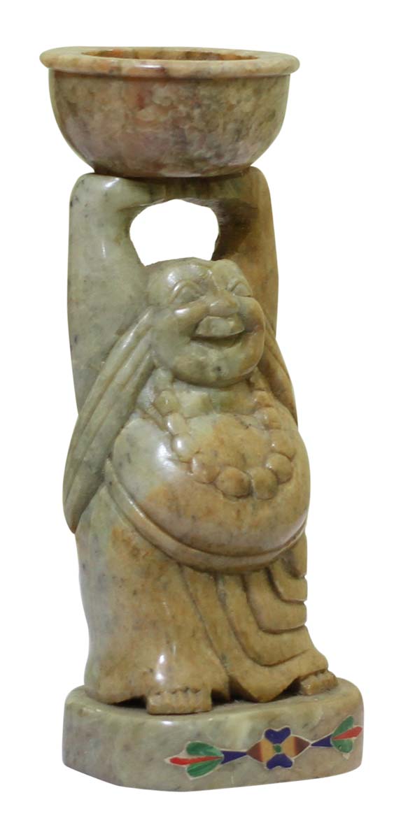 Bulk Wholesale 6” Laughing Buddha Tealight Candle Holder / Votive Candle Stand in Shades of Pink & Brown – Hand-Carved in Soapstone – Interior Decorating Items – Home Décor 