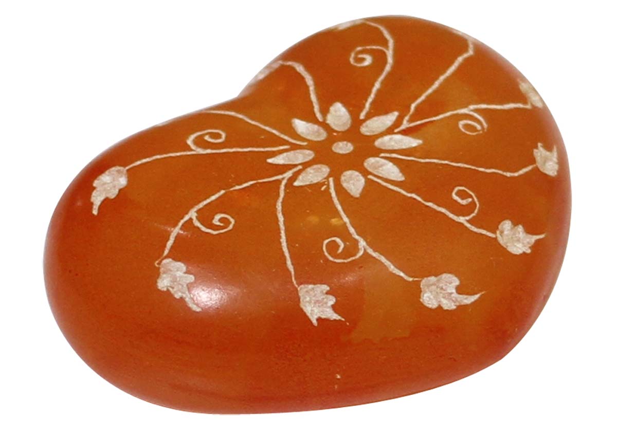 Bulk Wholesale Heart-Shaped Decorative Stone in Orange Color – Decorated with Floral Patterns in White Color – Home / Office Décor