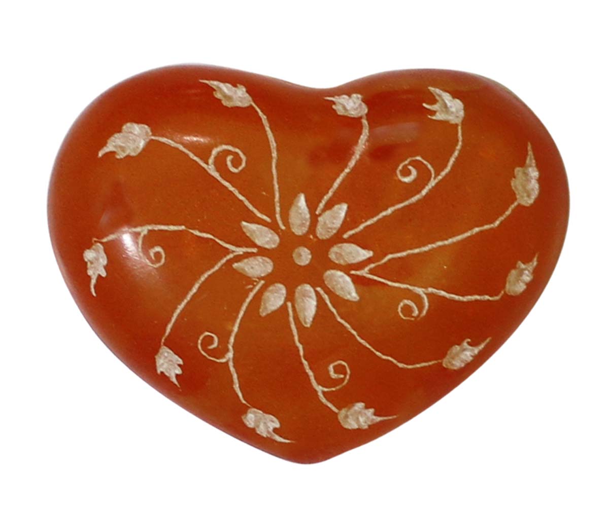 Bulk Wholesale Heart-Shaped Decorative Stone in Orange Color – Decorated with Floral Patterns in White Color – Home / Office Décor