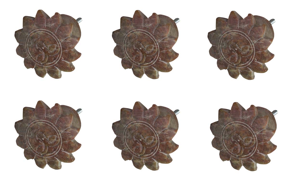 Bulk Wholesale Handmade Set of 6 Sun God Design Drawer Knobs / Pulls  – Hand-Crafted in Soapstone – Decorative Handles for Cabinets / Dressers / Cup-boards