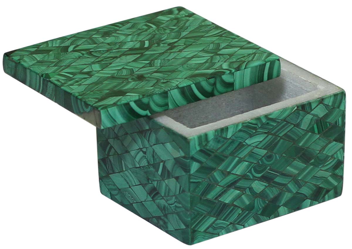 Wholesale 2.6x2.2” Jewelry Box in Bulk - Handmade Green Jewelry Box/Trinket Box/Storage Box with Diamond Shaped Patterns in White Marble & Mother of Pearl - Decorative Handmade Boxes from India