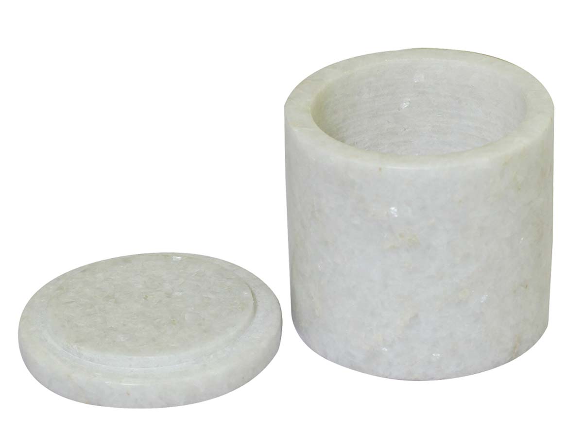 Wholesale 4” Marble Jewelry Box in Bulk - Hand-Carved Cylinder-Shaped Jewelry Box/Trinket Box with a Top Lid - Decorative Handmade Marble Boxes from India