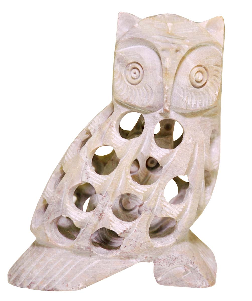 Wholesale Owl Figurine & Statue - Buy in Bulk Handmade 3.3” Soapstone Open-Work Art Owl Sculpture with Baby Owl Inside Belly - Good Luck Sculptures - Home & Office Decor