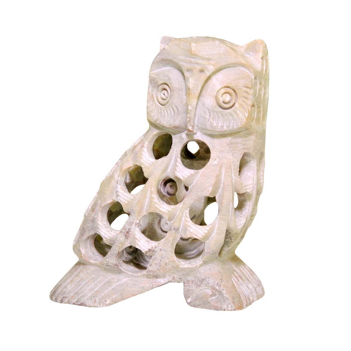 Wholesale Owl Figurine & Statue - Buy in Bulk Handmade 3.3” Soapstone Open-Work Art Owl Sculpture with Baby Owl Inside Belly - Good Luck Sculptures - Home & Office Decor