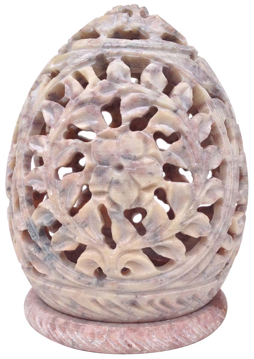 Buy in Bulk Wholesale Candle/Tea-Light Holder 3.6” ‘Royal Garden' Natural Hand-Carved Soapstone - Flowers & Vines - Home Decor Accessories