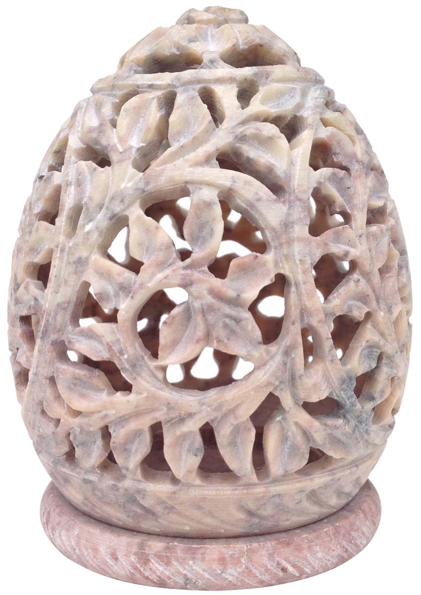 Buy in Bulk Wholesale Candle/Tea-Light Holder 3.6” ‘Royal Garden' Natural Hand-Carved Soapstone - Flowers & Vines - Home Decor Accessories