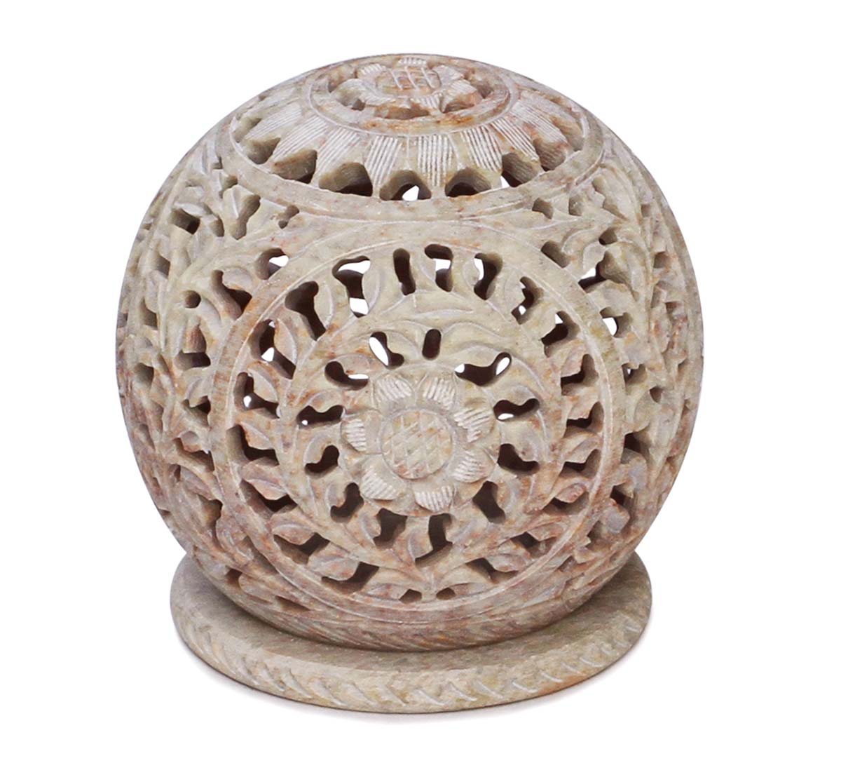 Majestic Garden – 4 " Natural Hand-Carved Soapstone Candle / Tea-Light Holder – Flowers & Vines - Home Décor Accessories - Buy in Bulk Wholesale