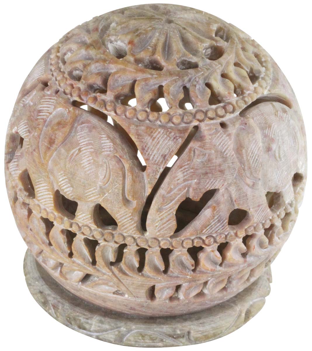Buy in Bulk Wholesale Soapstone Candle/Tea Light Holder 4” Natural Hand-Carved in Flowers & Elephants - Home Decor Accessories