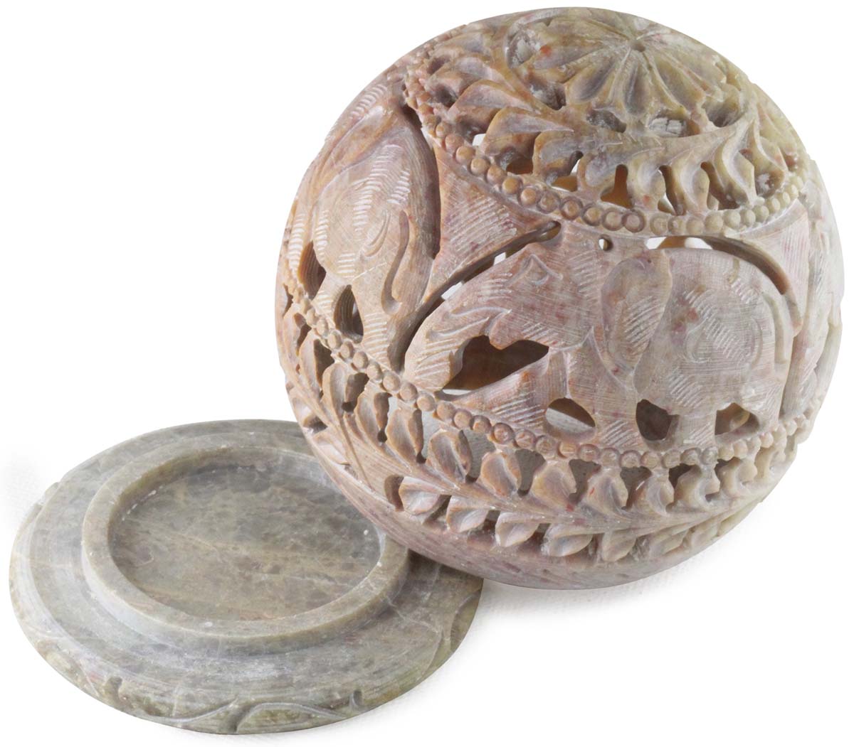 Buy in Bulk Wholesale Soapstone Candle/Tea Light Holder 4” Natural Hand-Carved in Flowers & Elephants - Home Decor Accessories