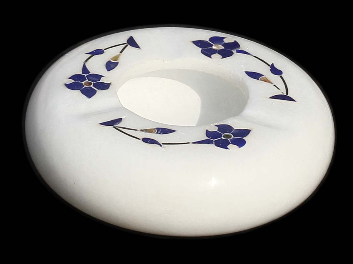 Buy in Bulk Wholesale White Marble Cigarette Ashtray - Decorative 4” Pietra Dura Art - Smoke Tray with 3 Slots - Handmade Gifts