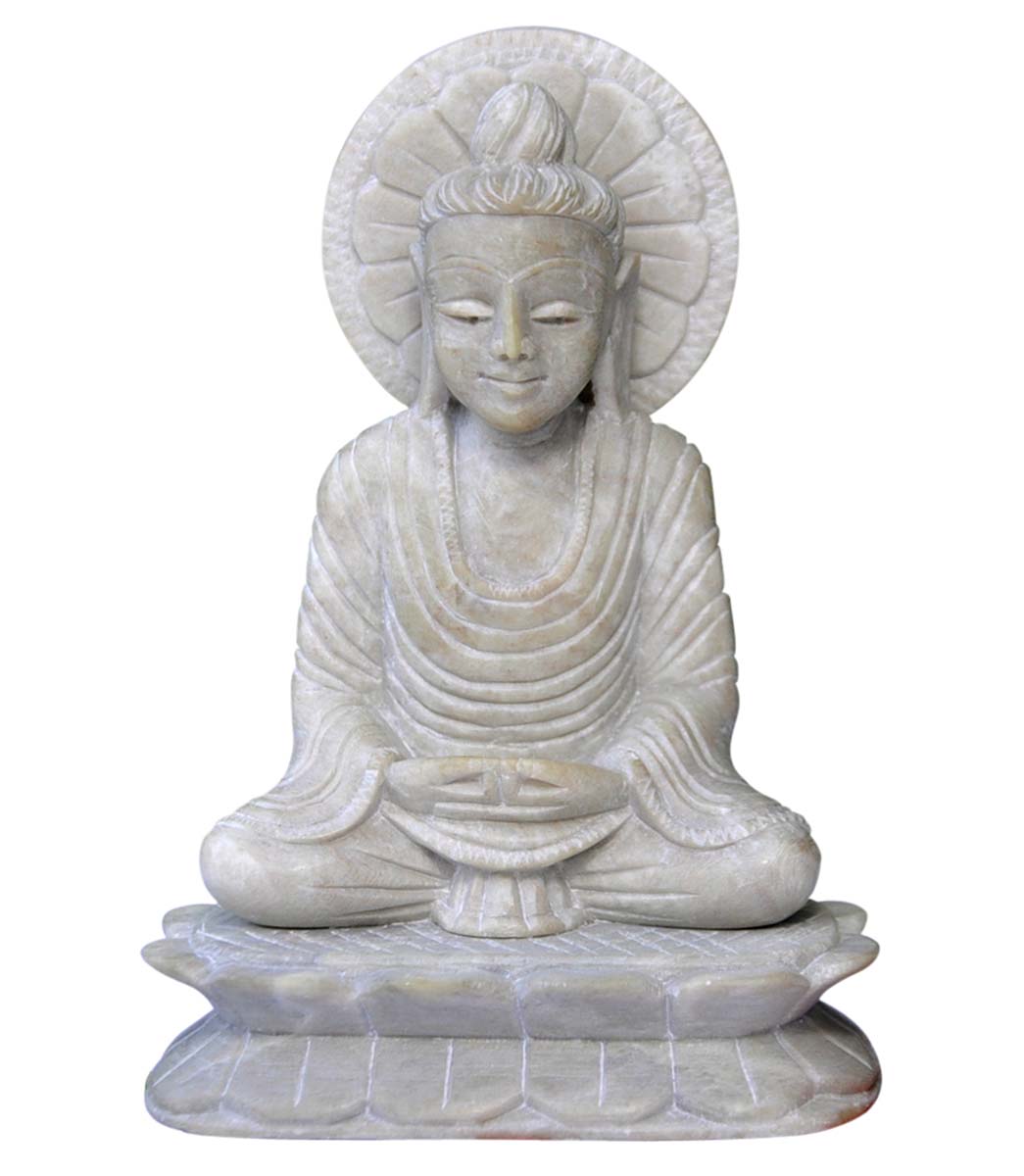 Wholesale Lord Buddha Figurine - Buy in Bulk 4.3” Hand Carved Natural Soapstone Buddha Figurine/Statue - Unique Good Luck Charms Sculpture - Home & Office Decor from India