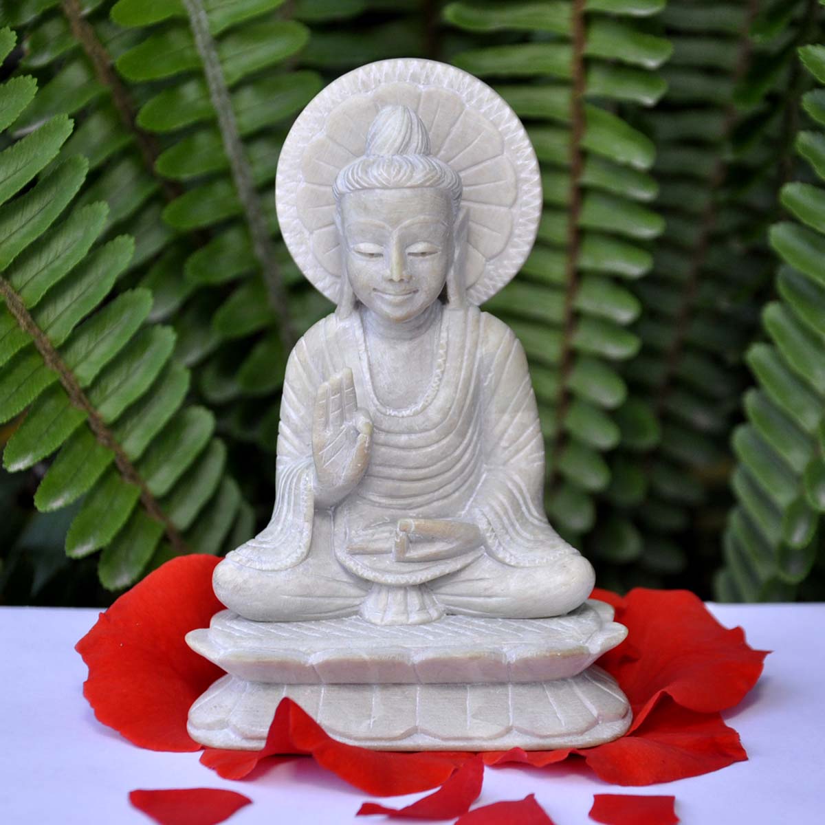 Wholesale Lord Buddha Figurine - Buy in Bulk 4.4” Hand Carved Natural Soapstone Buddha Figurine/Statue - Unique Good Luck Charms Sculpture - Home & Office Decor from India