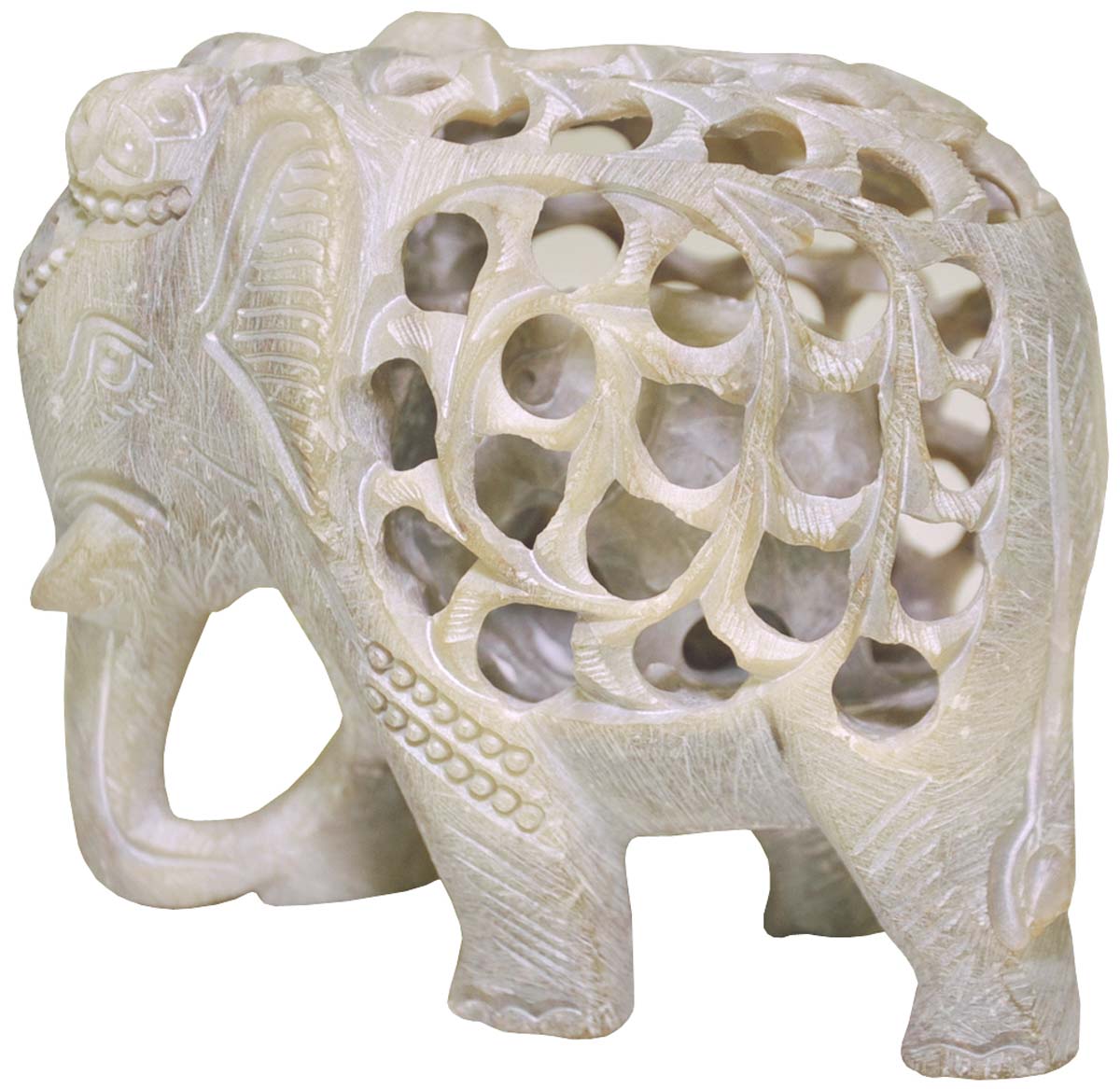 Wholesale Elephant Figurine - Bulk Buy 5” Hand Carved Soapstone Statue of Mother and Baby Elephant - Unique Open-Work Art - Animal Decor Sculpture - Baby Shower Home Decor Gifts from India
