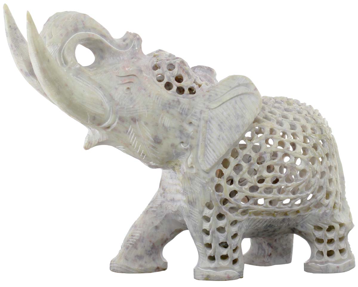 Wholesale Elephant Figurine - Bulk Buy Hand Carved Soapstone Elephant Statue - Unique Open-Work Art - Animal Decor Sculpture - Wild Warrior Elephant Figurine