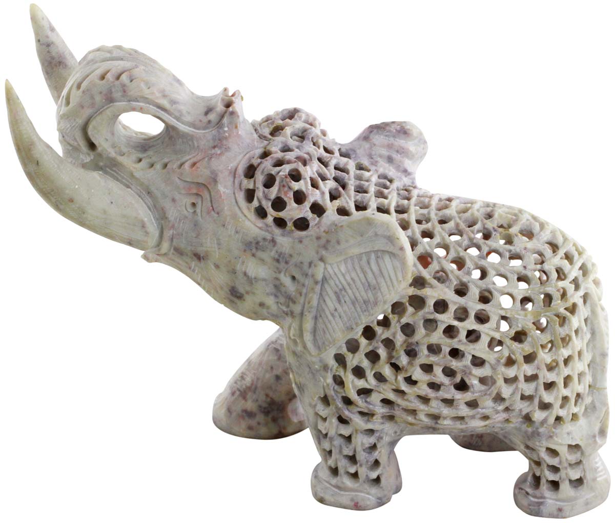 Wholesale Elephant Figurine - Bulk Buy Hand Carved Soapstone Elephant Statue - Unique Open-Work Art - Animal Decor Sculpture - Wild Warrior Elephant Figurine