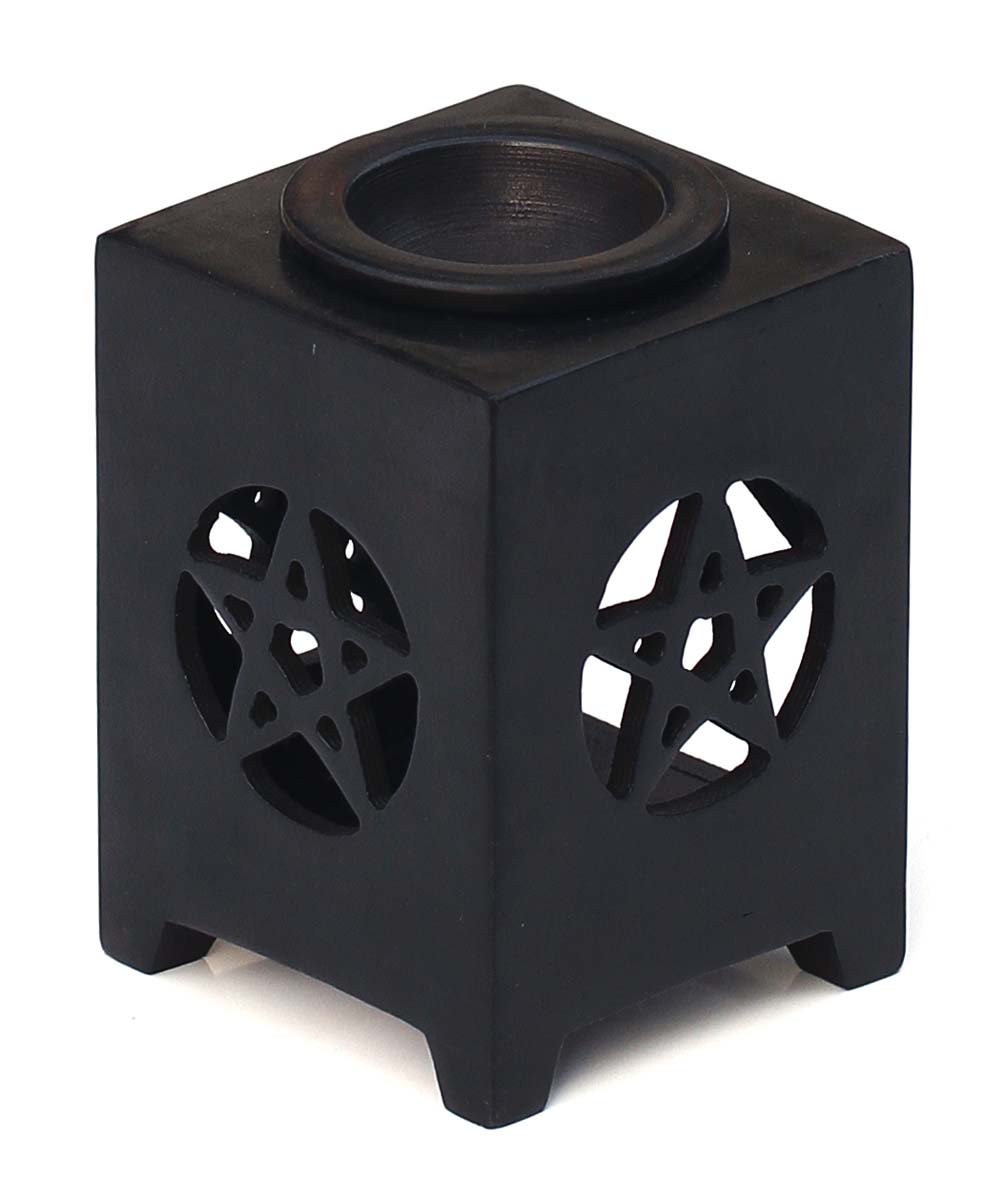 Wholesale Soapstone 4.5” Black Essential Oil Diffuser - Bulk Buy Stone Tealight Aromatherapy Wax Melt/Tart Warmer with Star Cut-Out Pattern - Essential Fragrance Accessories from India