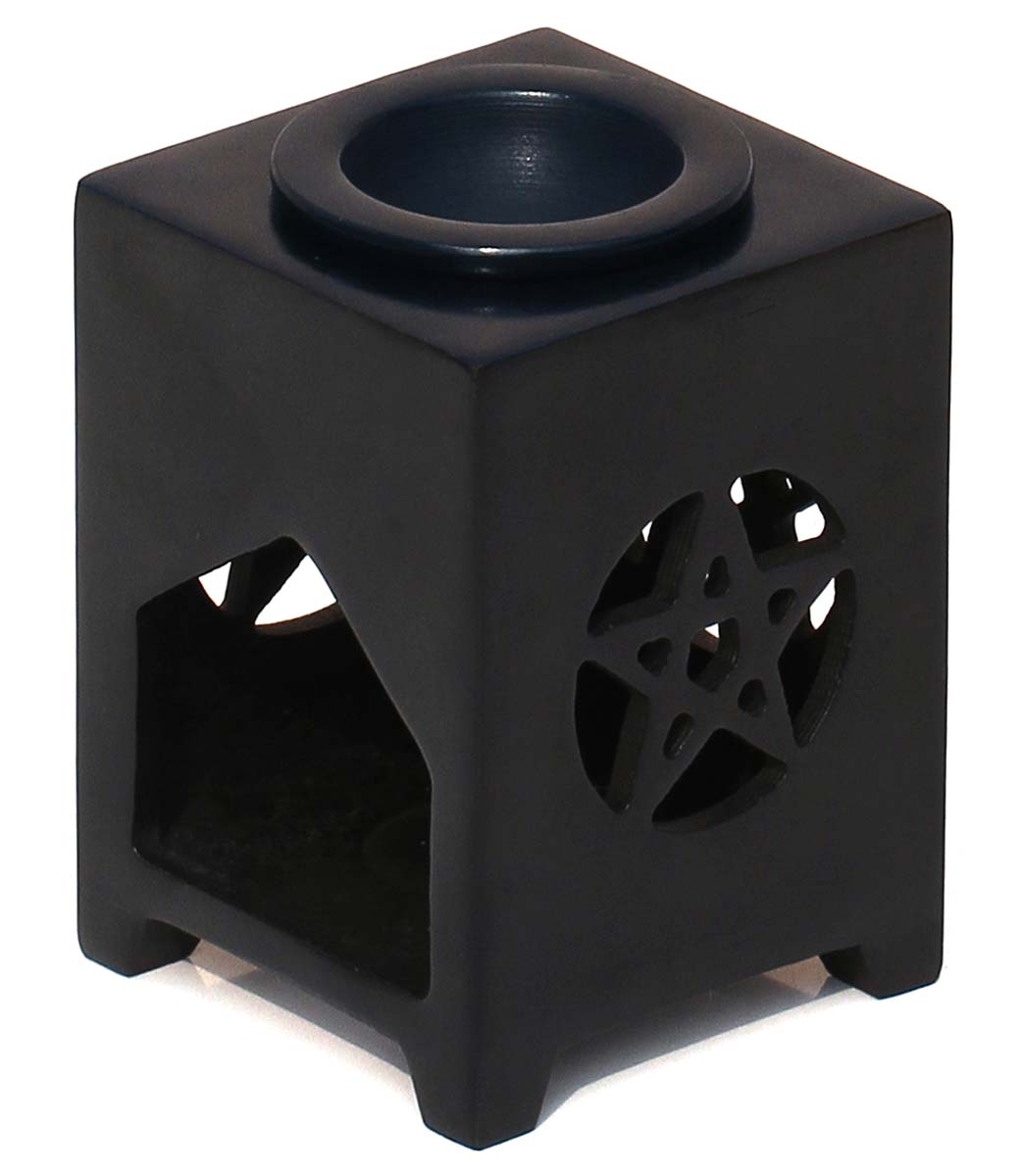 Wholesale Soapstone 4.5” Black Essential Oil Diffuser - Bulk Buy Stone Tealight Aromatherapy Wax Melt/Tart Warmer with Star Cut-Out Pattern - Essential Fragrance Accessories from India
