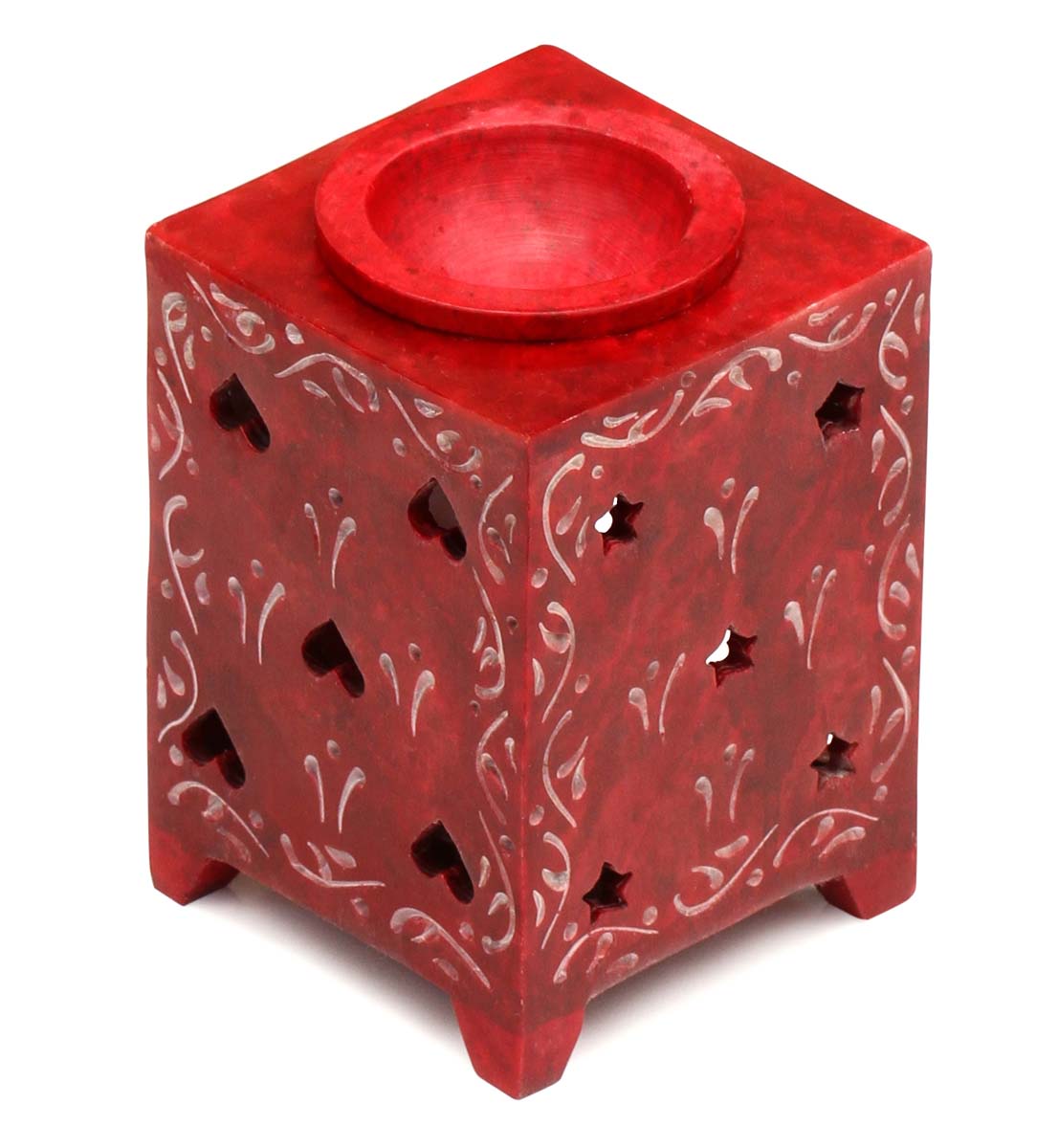  “Light up the Stars in your Life”4.5” Red Handmade Soapstone Essential Oil Diffuser with Bowl - Votive Tea light Lantern Oil Burner - Buy Wholesale