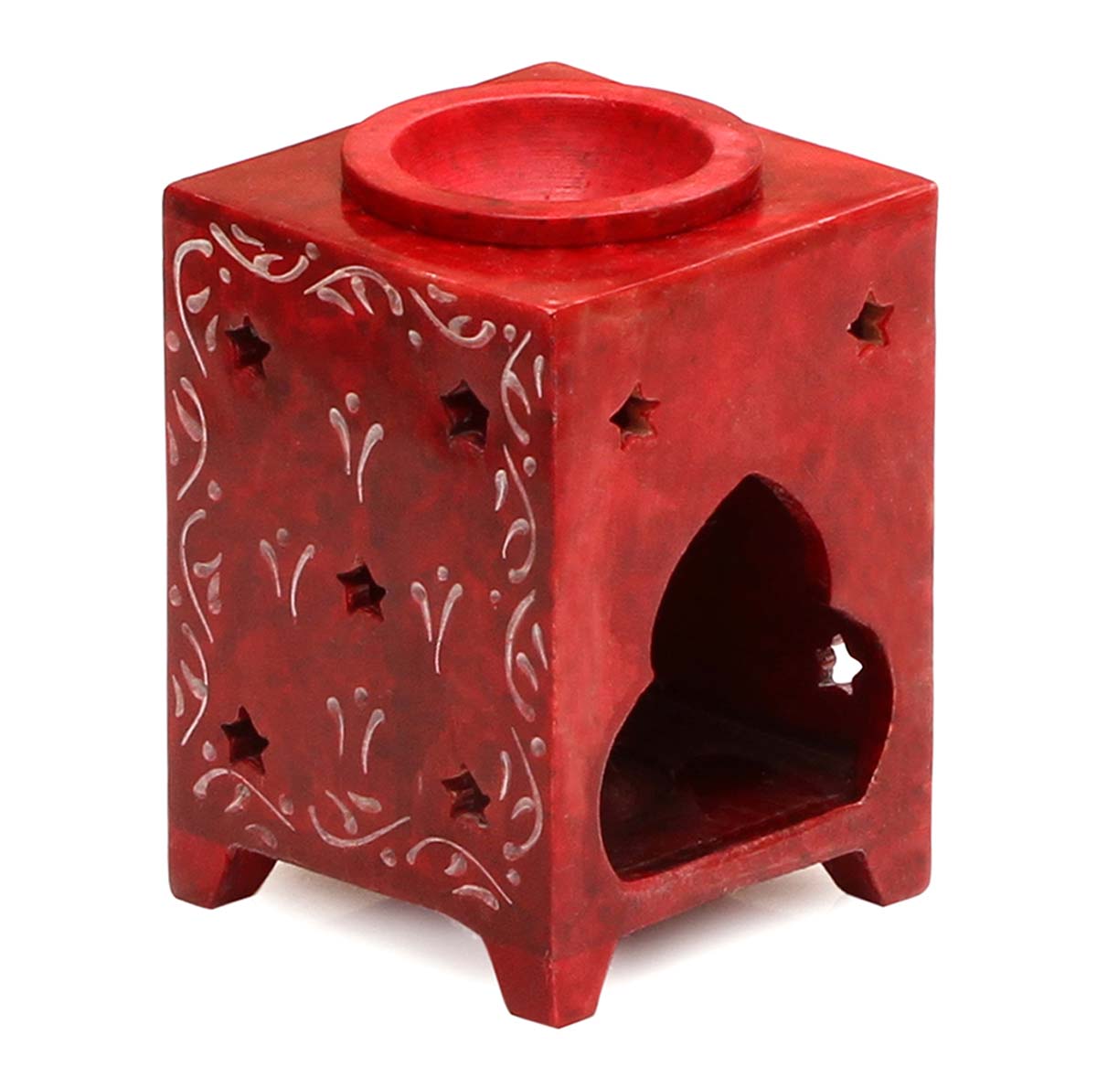  “Light up the Stars in your Life”4.5” Red Handmade Soapstone Essential Oil Diffuser with Bowl - Votive Tea light Lantern Oil Burner - Buy Wholesale