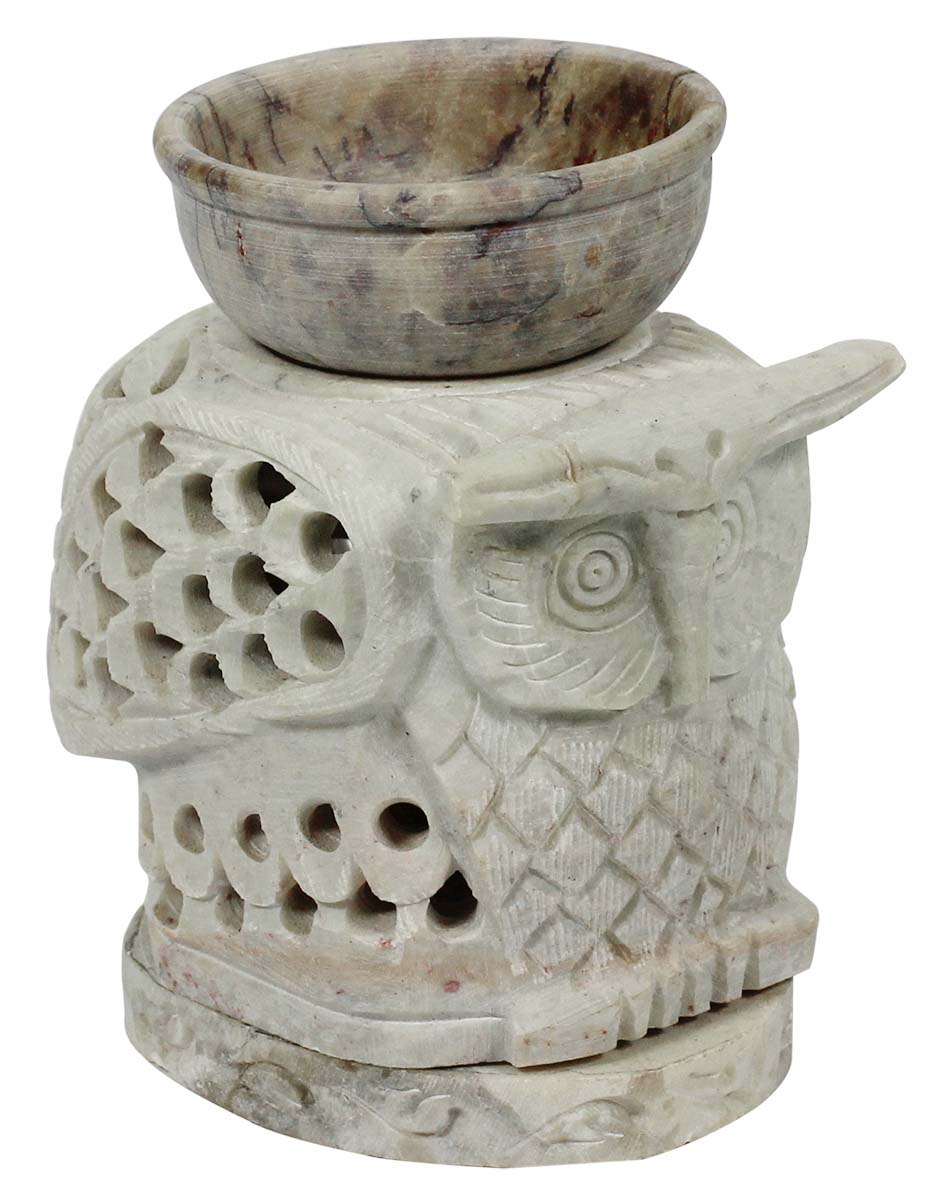 Bulk Source 4.5” Owl Shaped Gorara Stone Essential Oil Diffuser - Wholesale Handcrafted Stone Aromatherapy Wax Melt/Tart Warmer with Lattice work - Essential Fragrance Accessories from India