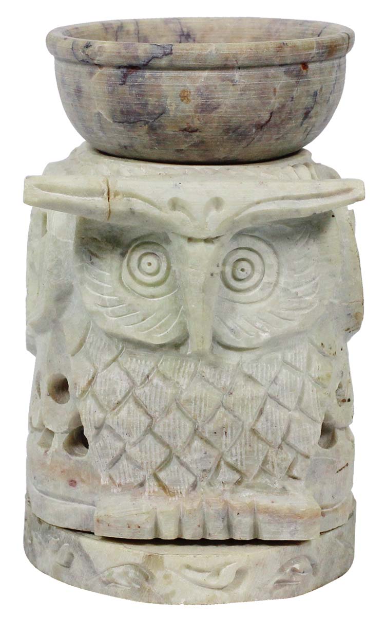 Bulk Source 4.5” Owl Shaped Gorara Stone Essential Oil Diffuser - Wholesale Handcrafted Stone Aromatherapy Wax Melt/Tart Warmer with Lattice work - Essential Fragrance Accessories from India