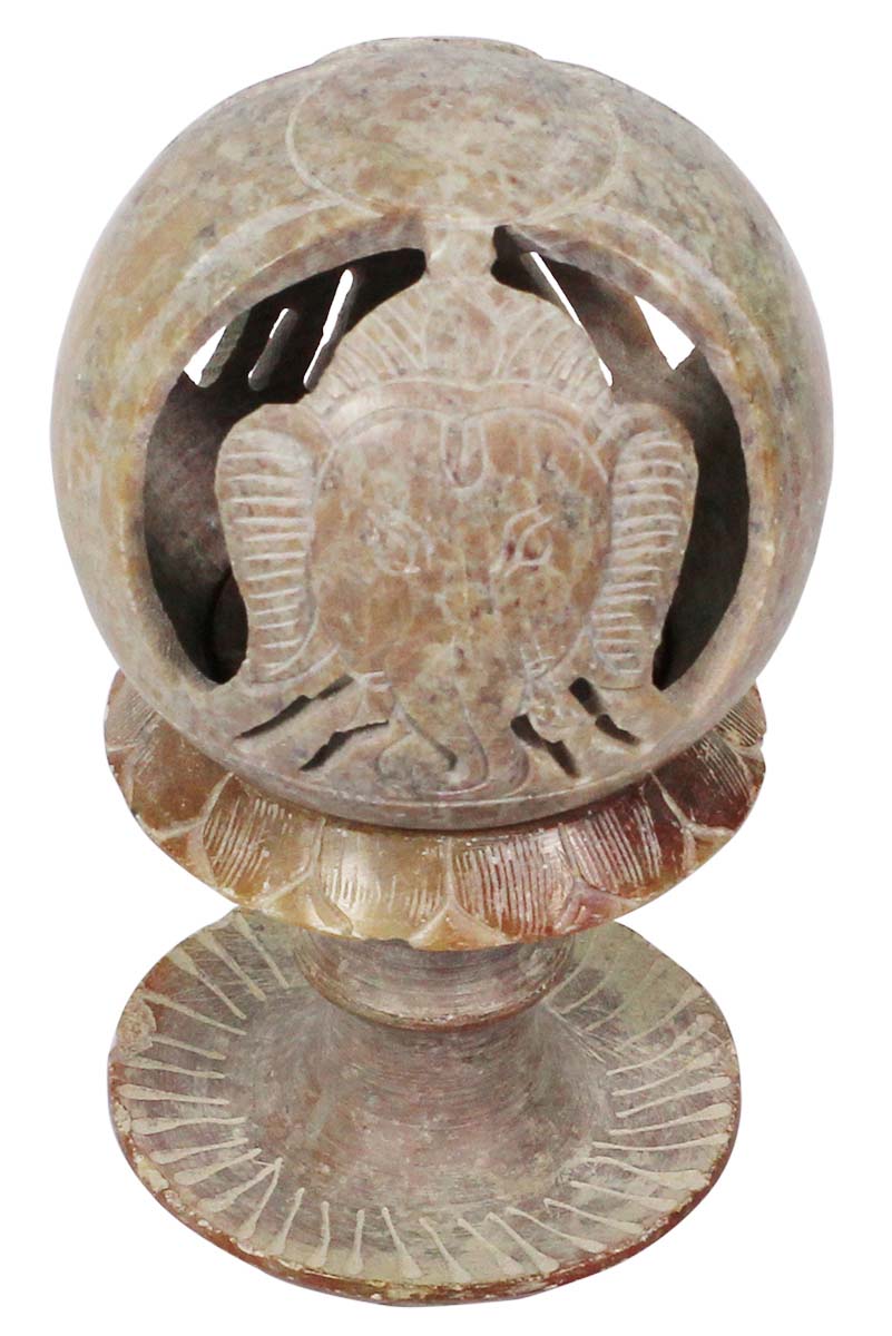 4.5” Ganesha Tea-Light Holder in Gorara Stone - Hand-Carved Candle / Votive Stand - Antique-Look Home Decor from India - Buy in Bulk Wholesale