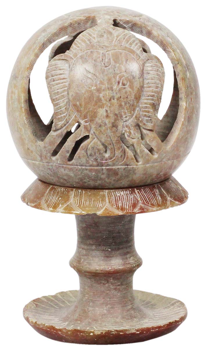 4.5” Ganesha Tea-Light Holder in Gorara Stone - Hand-Carved Candle / Votive Stand - Antique-Look Home Decor from India - Buy in Bulk Wholesale