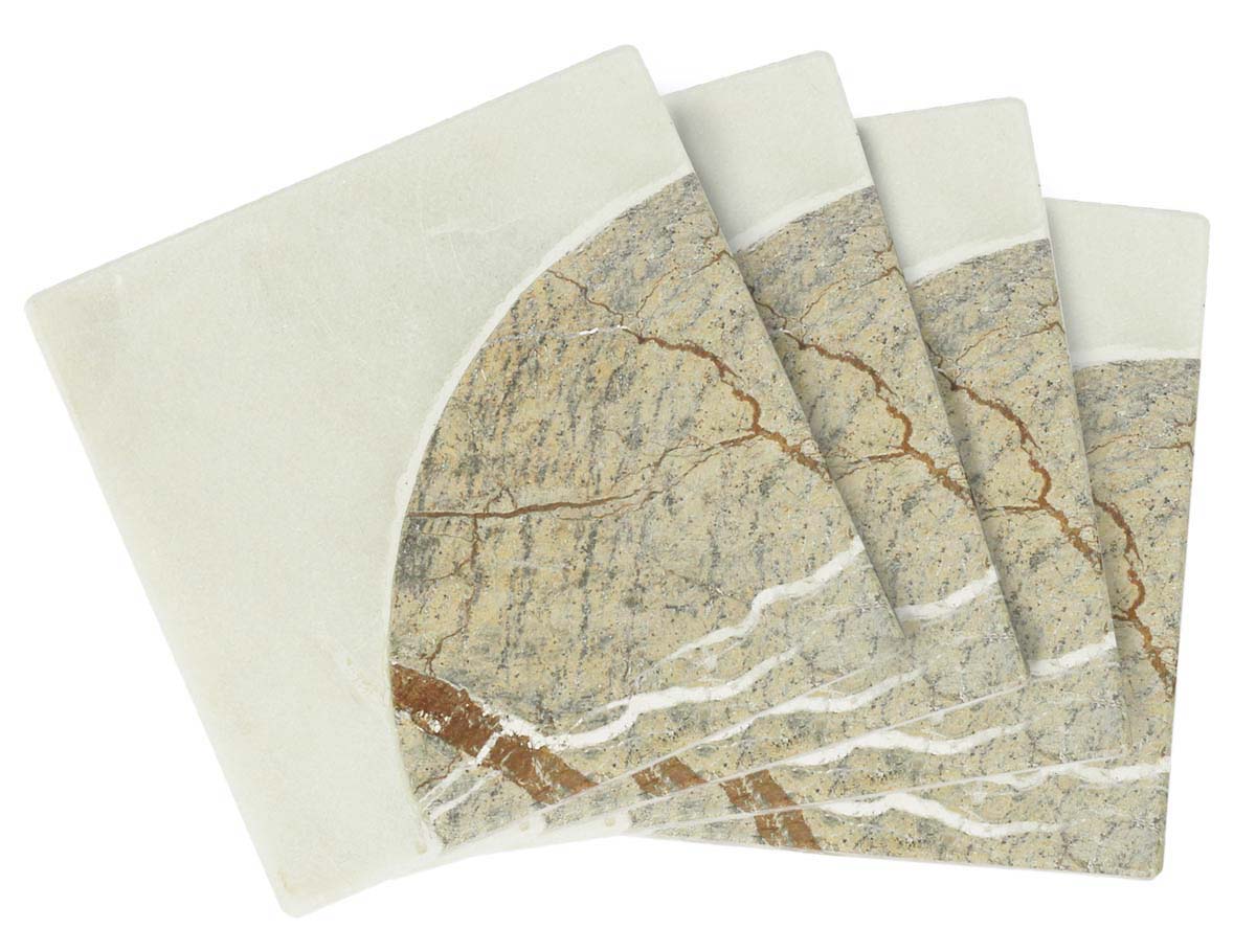 Buy in Bulk Wholesale Marble Coasters - Set of 4 - Plain & Textured Fused Marble Gradients - Unique-Look Dining/Kitchen Accessories - Home Decor
