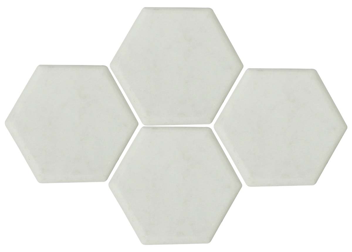 Buy in Bulk Wholesale White Marble Coasters - Set of 4 in Hexagonal Shape - Unique-Look Dining/Kitchen Accessories - Home Decor