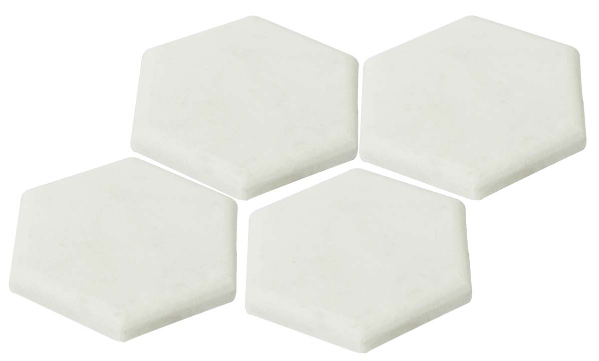 Buy in Bulk Wholesale White Marble Coasters - Set of 4 in Hexagonal Shape - Unique-Look Dining/Kitchen Accessories - Home Decor