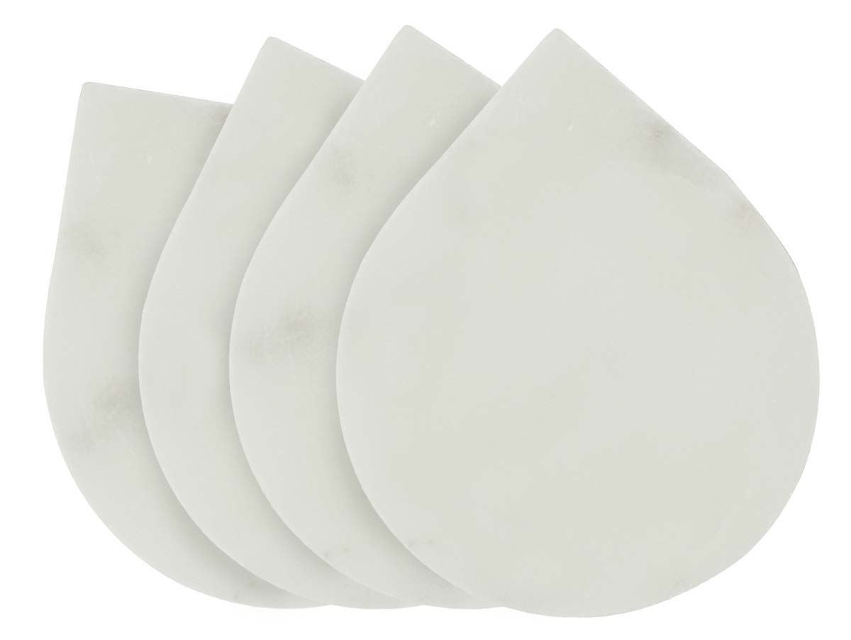 Buy in Bulk Wholesale White Marble Coasters - Set of 4 in Tear-Drop Shape - Stylish Dining/Kitchen Accessories - Home Decor