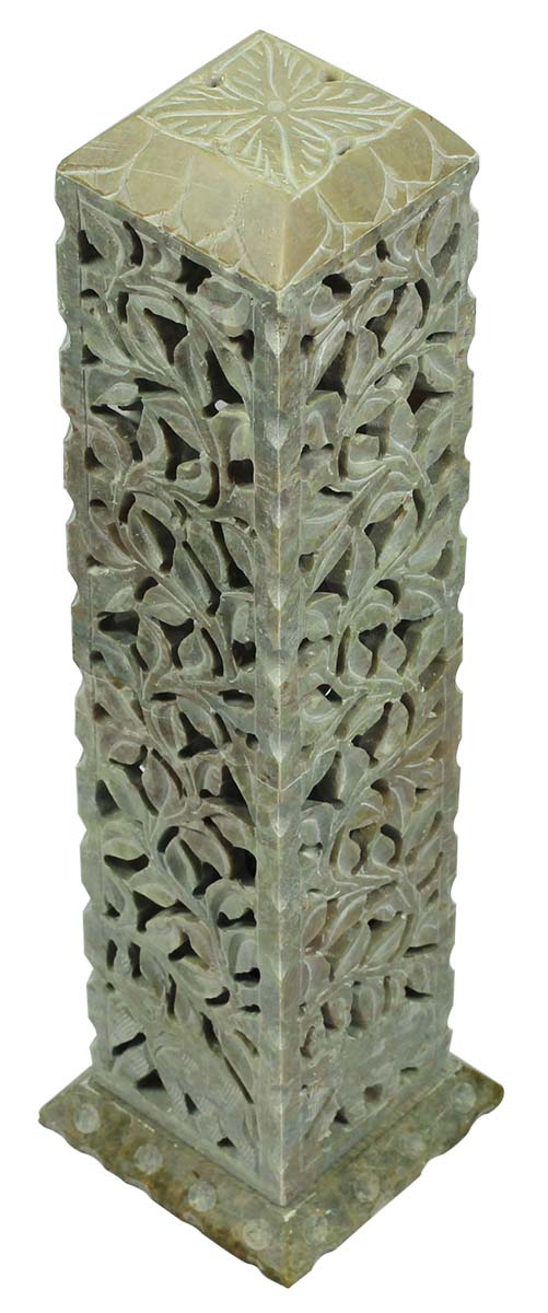 11” Soapstone Incense Holder with Open-Work Carving - Antique-Look Incense Stick / Cone Burner - Home Decor Essentials from India - Buy in Bulk Wholesale